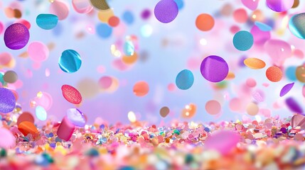 Poster - Colorful confetti falling on a festive background with sparkles