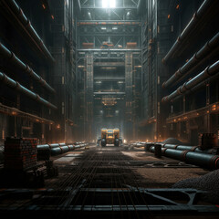 Poster - panorama of production shop, metal rolling industry. Generative AI