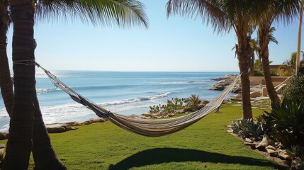 Wall Mural - Oceanfront Hammock Serenity: Coastal Relaxation in Paradise