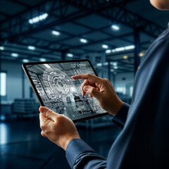 Poster - civil engineer works with futuristic digital interface. Generative AI