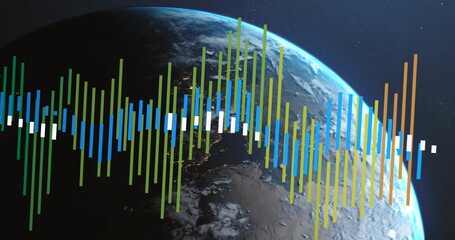 Poster - image of financial data processing over globe