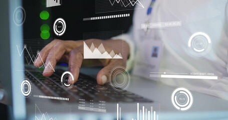 Poster - Image of data processing over african american businessman using laptop