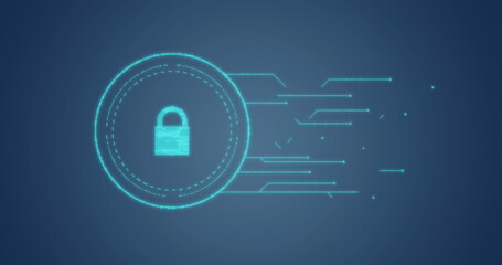 Poster - Image of interface showing network and padlock icon over on blue background