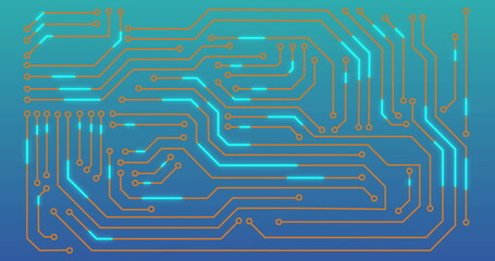Poster - Image of glowing blue data transferring across motherboard network
