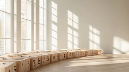 Poster - Bright and Airy Interior with Wooden Blocks and Sunlight Shadows