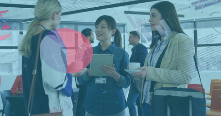 Poster - Image of financial data processing over diverse business people in office