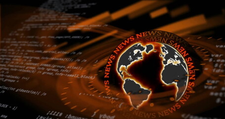 Wall Mural - Image of news text and data processing over globe
