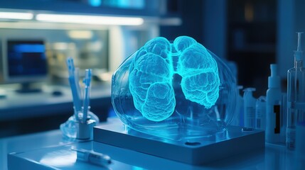 Poster - futuristic bioengineering lab developing synthetic organs.