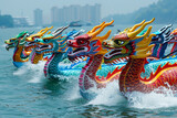 Beautiful holiday composition for happy celebrate chinese dragon boat festival, abstract vivid composition consists of fictional unreal fantastic vision on background