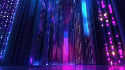 Poster - next-gen data server center with glowing fiber optic cables