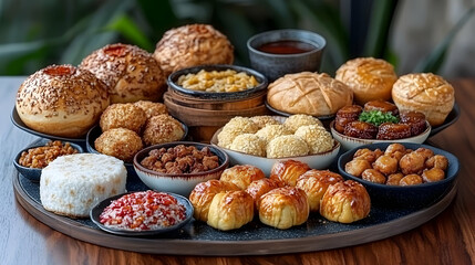 Sticker - Assorted Dim Sum Dishes On A Wooden Table