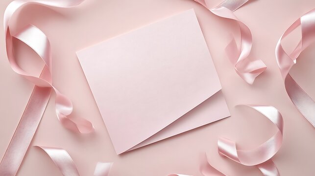 Romantic Blush Pink Wedding Card with Satin Ribbons