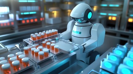 Poster - robot designed to handle sensitive materials, such as pharmaceutical products, while maintaining the required conditions for safety and quality.