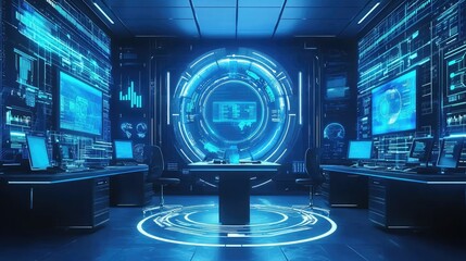 Poster - Futuristic Data Control Room with Advanced Technology Display