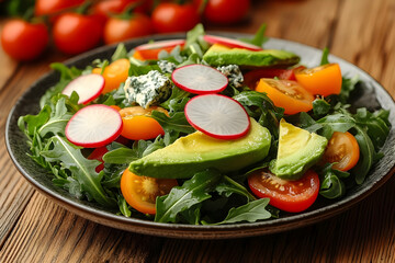 Poster - Fresh Arugula Salad With Avocado, Radishes, And Tomatoes