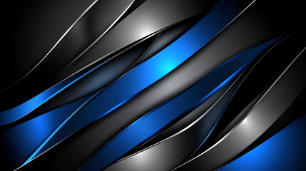 Wall Mural - Abstract Black and Blue Metallic Wave Background with Glossy Curves and Modern Design