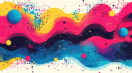 Wall Mural - Vibrant Abstract Art with Colorful Waves, Dots, and Splashes of Paint