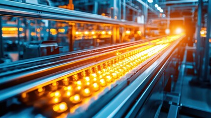 Poster - High-Tech Laboratory with Glowing Production Line and Machinery