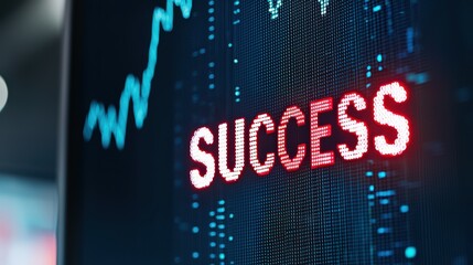 Poster - Success Word on High-Tech Digital Display with Stock Market Background
