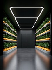 Poster - a futuristic orchard where trees bear glowing digital fruits, their colors shifting in response to e