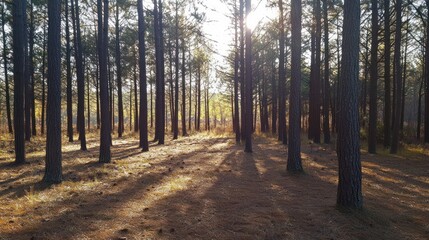 Wall Mural - Sunlit Pine Forest Path