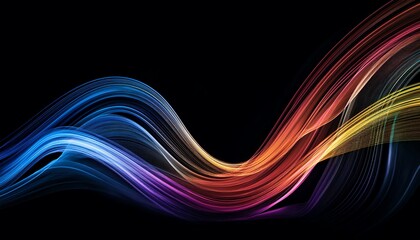 Poster - A vibrant, colorful wave of light flows gracefully against a dark background, creating a dynamic and energetic visual effect.