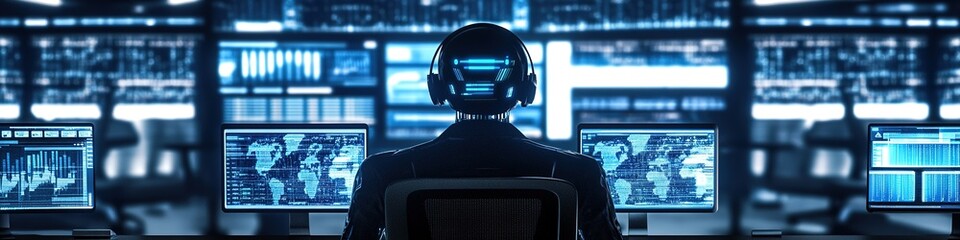 Poster - Cybernetic operator monitoring screens in data center