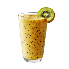 Poster - Delicious smoothie made with tropical fruits, featuring vibrant yellow color and topped with slice of kiwi. Perfect for refreshing drink