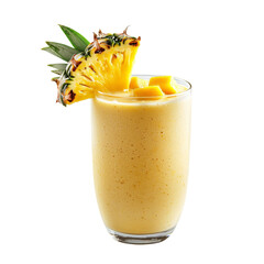 Poster - Refreshing mango smoothie topped with pineapple slice and chunks, perfect for summer. Enjoy this tropical drink for burst of flavor and hydration