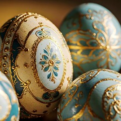 Stunningly Detailed  Close-Up of Easter Eggs with Floral Patterns group flower