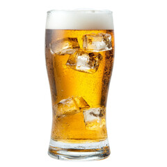 Poster - Refreshing beer with ice cubes in tall glass, perfect for summer enjoyment