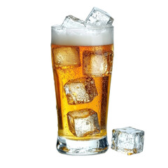 Poster - Refreshing beer in glass with ice cubes, perfect for summer enjoyment