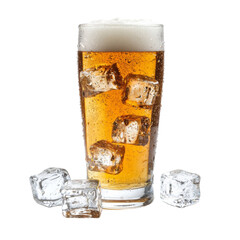 Poster - Refreshing beer in glass with ice cubes, perfect for hot days
