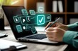 © Vesovic  - An engaging interaction with technology as icons overlay a laptop, showcasing tasks and digital solutions.