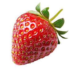 Poster - Fresh red strawberry with green leaves, showcasing its juicy texture and vibrant color. Perfect for desserts, smoothies, or healthy snacks