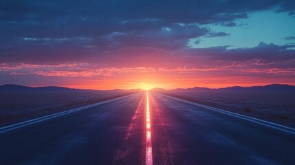 Wall Mural - Sunset Highway: A Journey Towards the Horizon