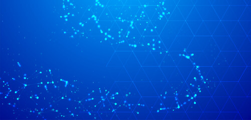 Poster - abstract molecules design. digital molecular structure in the flow of big data. biotechnology concep