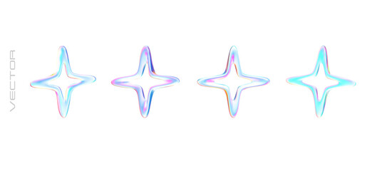 Wall Mural - holographic abstract chrome stars. set vector 3d shapes