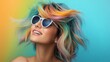 © Nataliia_Trushchenko - Woman with colorful hair and sunglasses is smiling. Concept of happiness and confidence