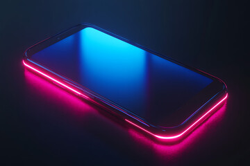 Poster - A sleek smartphone with vibrant neon lighting on a dark surface.