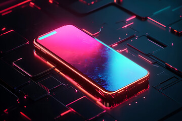 Poster - A futuristic smartphone with a glowing design on a high-tech background.