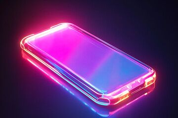 Poster - A neon-lit smartphone with a vibrant, glowing case on a dark background.