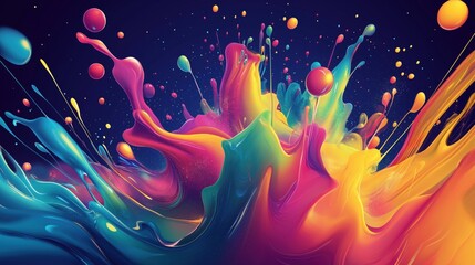 Wall Mural - Vibrant explosion of colorful liquid splashes in cosmic abstract background