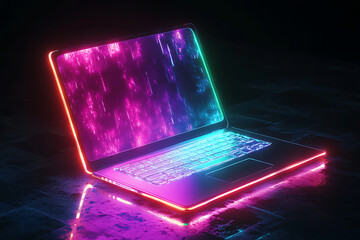 Poster - A vibrant, glowing laptop with a colorful screen, set against a dark background.