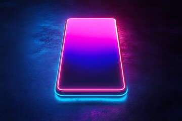 Poster - A glowing smartphone with a vibrant neon outline on a dark surface.