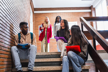 Poster - High school students chatting and studying on stairs