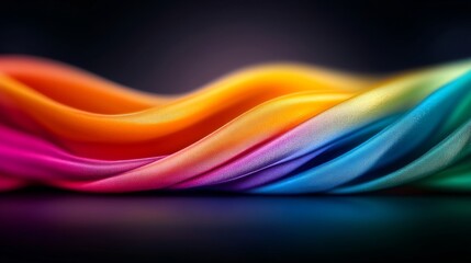 Poster - Colorful piece of fabric with a rainbow pattern. The colors are vibrant and the fabric is long and flowing