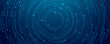 © AntonKhrupinArt - Abstract technology circle circuit background. Big data and AI concept. Thin lines with light dots on tech bg. Network pattern. Digital computer innovation banner on dark backdrop. Vector illustration