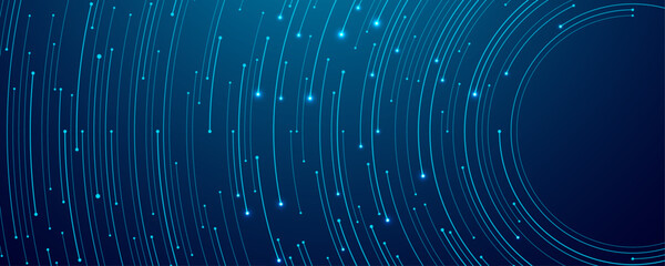 Fototapete - Abstract tech background. Thin line circuit circle wires in blue on technology futuristic bg. Artificial Intelligence and computer innovation backdrop. Digital big data banner. Vector illustration.