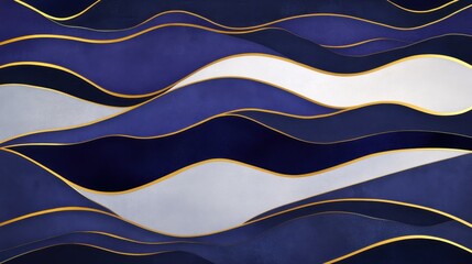 Poster - Elegant, curved wave pattern with a harmonious mix of electric blue, deep purple, and gold accents.